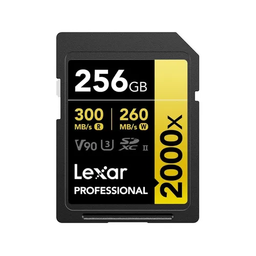Lexar 256GB 2000x Professional SDXC UHS-II U3 V90 - Speicherkarten für hochwertige Fotos und Videos, mit blitzschnellen Übertragungsraten von bis zu 300 MB/s, ideal für Full HD und 8K Aufnahmen.
