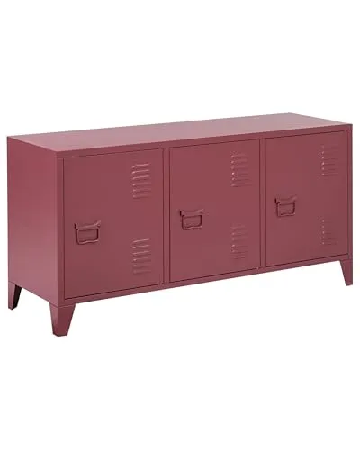 Beliani Cardiff Sideboard in Dunkel Rot aus Stahl mit 3 Türen