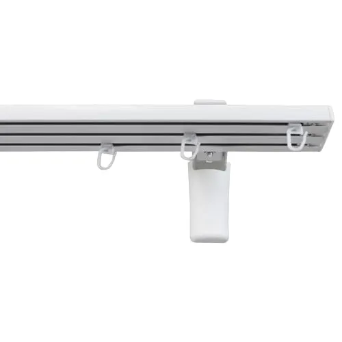 Garesa Gardinenschiene Flächenvorhangschiene Smart, 3-läufig, Weiß I Alu Vorhangschiene inkl. Gleiter I Wandmontage I Auch für schwere Vorhänge I 120cm