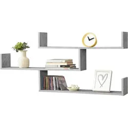 [en.casa] Wandregal Grau, 3 Fächer, 119x55x18 cm