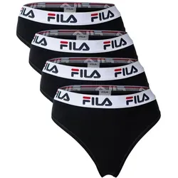 FILA Damen String 4er Pack - Sportlicher Komfort in Schwarz - Funktionsunterwäsche mit elastischem Logo-Bund für perfekten Sitz. Angenehme Baumwoll-Qualität sorgt für hohen Tragekomfort und optimale Passform.