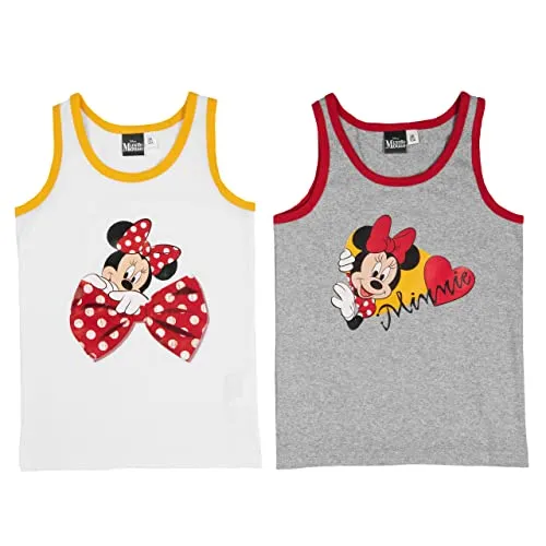 Disney Unterhemd für Mädchen - Minnie Mouse Kinder Tank Top Hemdchen Weiß/Grau (2er Pack) (as3, Numeric, Numeric_122, Numeric_128, Regular, 122-128)