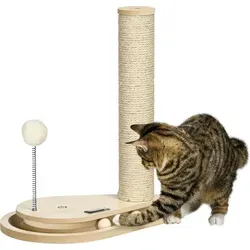 PawHut Kratzbaum Spanplatte, Jute - Kratzbaum für Katzen, ausgestattet mit Spielzeug und einer Bahn für endlosen Spaß, ideal für Unterhaltung und Krallenpflege, platzsparendes Design für jede Wohnung.