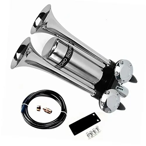 YIYIDA Autohupe Bootshupe 175DB Car Horn Schiffshupe Verlängern Sie den Ton Doppelrohrhupe Lufthupe Silber LKW Hupe Autolautsprecher Edelstahl Lufttank Geeignet für 24V 12V Boot Auto Yacht RV etc