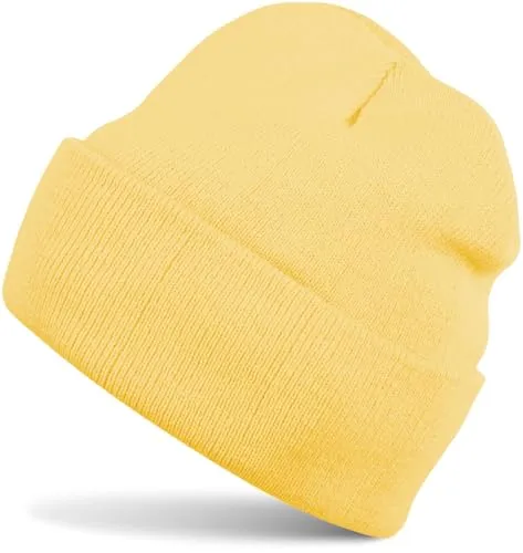 styleBREAKER Kinder Beanie Strickmütze mit breiter Krempe, Feinstrick Mütze doppelt gestrickt, Kindermütze 2-5 Jahre 04024030, Farbe:Butterblumengelb