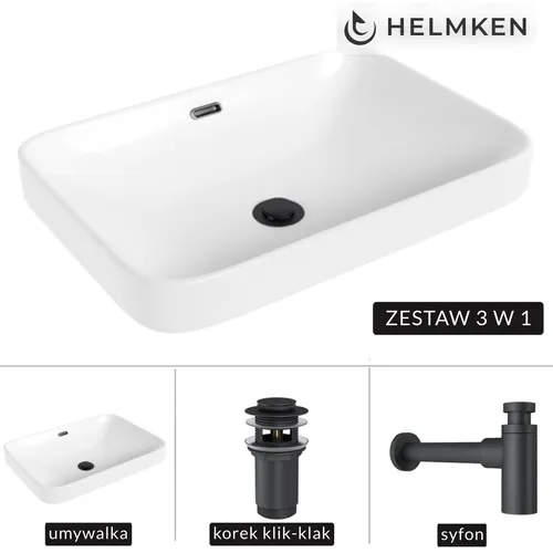 Helmken 441A52000 Aufsatzwaschbecken Weiß mit Mattschwarzem Siphon