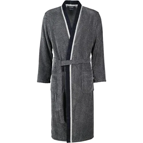Cawö Herrenbademantel 4839 Kimono Velours - Herren-Bademantel aus 100% Baumwolle, in elegantem silber-schwarz, ideal für gemütliche Abende und optimalen Tragekomfort.
