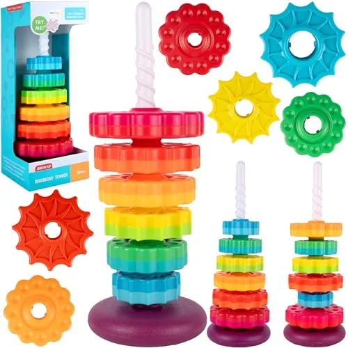 MalPlay Bunte Stapelturm Motorik kreative Pyramide Turm 6 Scheiben Twisted Baby Steckspielzeug mit Spiralgewinde Kleinkind Ringstapelturm