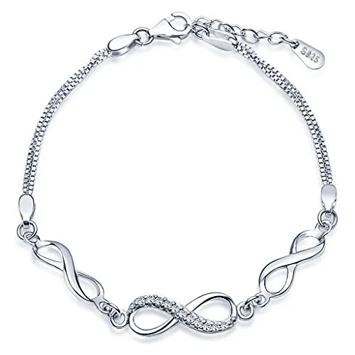Unendlich U Klassisch Infinity Unendlichkeit Symbol Damen Armband 925 Sterling Silber Zirkonia Armkette Verstellbar Charm Armreif, Silber