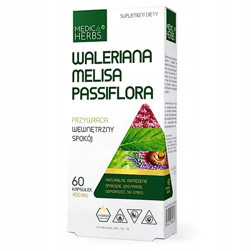 Medica Herbs Baldrian Melisse Passiflora 60 Kapseln - Vitamine & Mineralien, enthält Lila Passionsblume für verbessertes allgemeines Wohlbefinden und Entspannung.