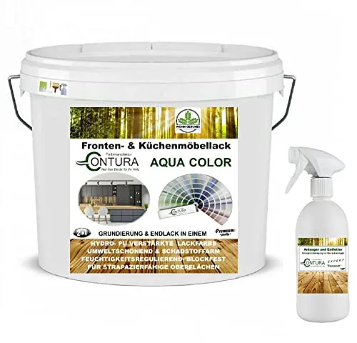 Contura 2 Liter Küchenmöbellack nach RAL Möbellack SET mit Anlauger Möbelfarbe Holzlack Buntlack Küchenlack (RAL 6019 Weißgrün)