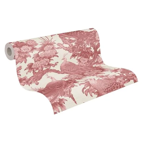 Livingwalls Vliestapete Floral - hochwertige Tapete mit Tieren 399824 in Rot, Creme, Rosa - Luxustapete designed by MICHALSKY