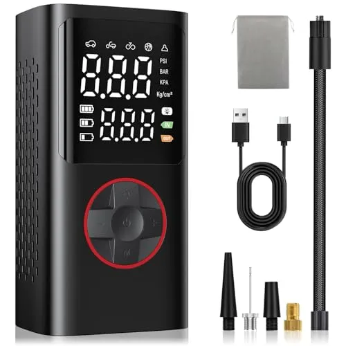 Onherm Kabelloser Elektrische Luftpumpe, 150PSI Akku Kompressor fahrradpumpe mit Alle Ventile, LED-Licht, 5 Modi, Auto-Stopp, Tragbare Pumpe für Fahrrad, Motorrad, Auto und Bälle