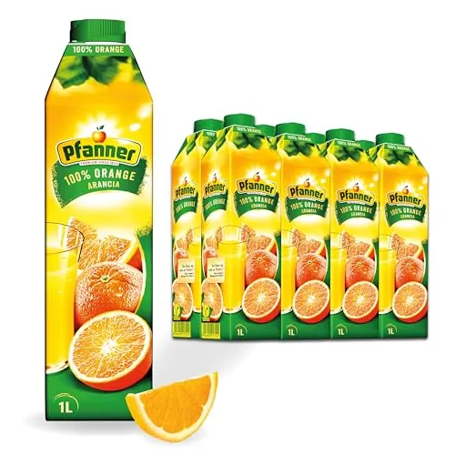 Pfanner 100% Orangensaft (8 x 1 l) – Hochwertiger Fruchtsaft aus sonnengereiften Orangen