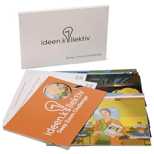 ideen.kollektiv Deep Zoom Challenge – Interaktives Teambuilding-Spiel für Teams - Entwicklungsspielzeug für besondere Förderung, stärkt Kommunikation und Teamwork mit 15 Bildkarten für bis zu 15 Personen, ideal für Workshops und Events.