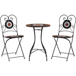 vidaXL Mosaik-Bistro-Set Terrakottarot und Weiß - Gartenmöbel-Set mit robustem, pflegeleichtem Keramiktisch und klappbaren Stühlen, ideal für entspannte Stunden im Freien und mediterranes Flair.