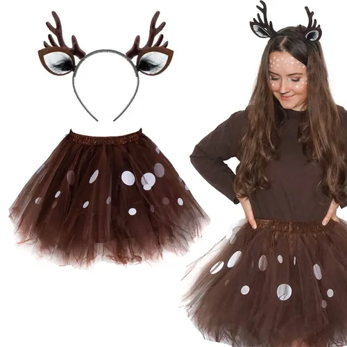 Reh Set Tüllrock und Geweih Kostüm für Erwachsene Fasching Karneval
