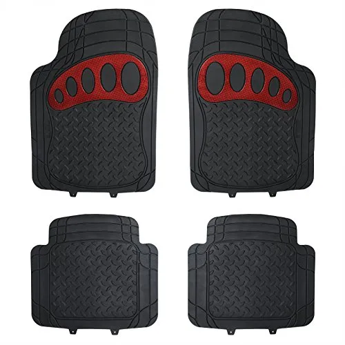 eSituro Auto Fußmatten Universal Automatten Gummimatten Gummi Matten Schneiden Autoteppiche Set Schwarz/Rot