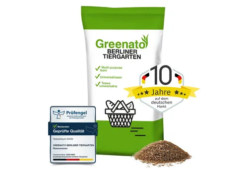 Greenato Rasensamen Berliner Tiergarten - Schnellkeimend für perfekten Zierrasen - Rasensaat für bis zu 250 m², ideal für Schatten- und Trockenrasen, sorgt schnell für einen grünen, dichten Rasen.