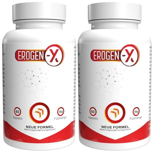 Erogen X - 120 Kapseln (2x60 Kapseln) - 2er Pack - Pflanzliches Ergänzungsmittel mit hochdosiertem L-Arginin, Ginkgo Biloba und Maca für optimale Vitalität und Fruchtbarkeit. Vegan, ohne Zusatzstoffe und aus original Rezeptur der Schweiz!