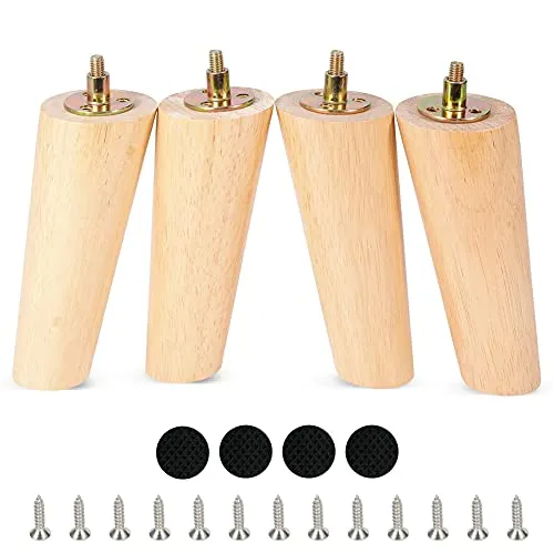 15cm Runde runde Möbelbeine aus Holz 4er-Set Modernes Schlafsofa aus der Mitte des Jahrhunderts Kaffeestuhl Schreibtisch Tischfüße Beine mit vorgebohrten 5/16 Zoll Bolzen & Schrauben & Gummipads