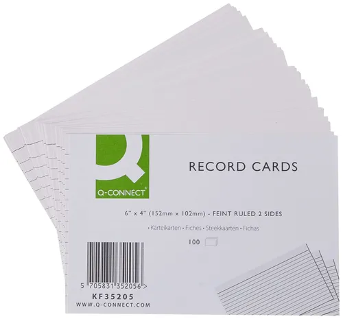 Q-Connect Record Card 152x102mm Ruled Feint White (100 Pack) 1 Original packagin