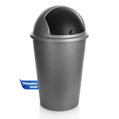 1er Set Mülleimer 50L Kunststoff Abfalleimer mit Schiebedeckel Silber/Schwarz