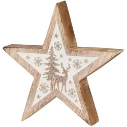 Levandeo® Dekoobjekt, Deko-Stern Holz 20cm Natur Weiß Mango Deko Tischdeko Mangoholz 20 cm