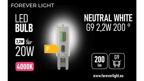 Żarówka LED G9 2.2W 200lm 4000K klasa F Forever Light TELFORCEONE 5907504519869