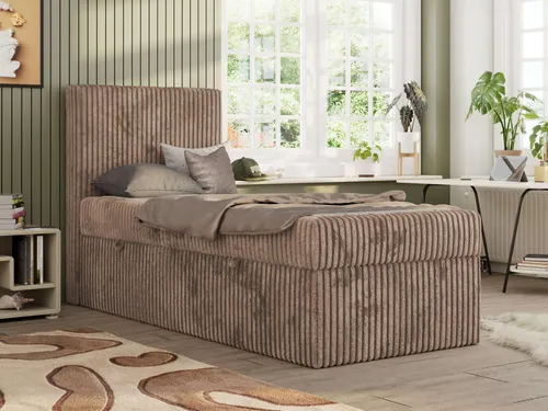 MKS MEBLE Jugendbett TILIO 90x200 – Boxspringbett mit Stauraum - Stylisches Jugendbett 90x200 mit elegantem Kopfteil und weichem Cordbezug. Praktischer Stauraum für Bettwäsche und Decken. Ideal für Teenager, sowohl für Jungen als auch für Mädchen.