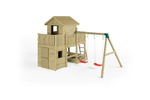 FUNGOO Spielturm Multifort mit Rutsche und Schaukel - Spieltürme – Hochwertiger Holzspielplatz mit 2,2 m Rutsche, Doppelschaukel und Kletterwand für kreativen Spielspaß im Garten. Ideal für Kinder ab 3 Jahren und Made in Europe.