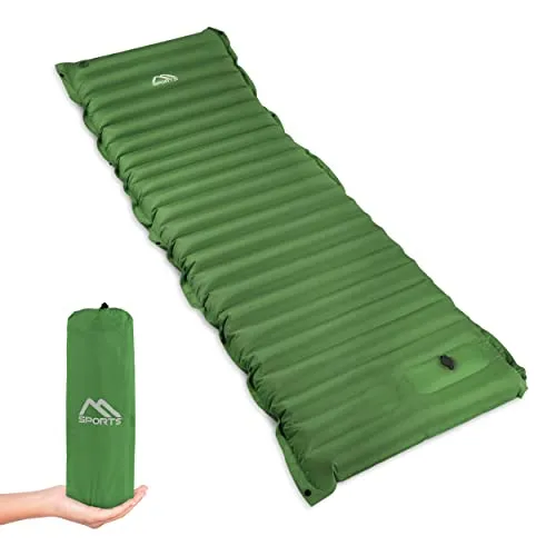 MSPORTS Camping Isomatte Premium - Selbstaufblasende Schlafmatte für Camping, ultraleicht und feuchtigkeitsbeständig mit integrierter Fußpumpe für schnellen Auf- und Abbau.