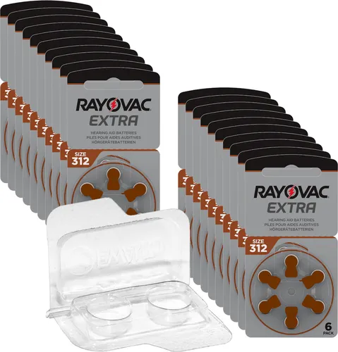 Rayovac Extra Advanced Hörgerätebatterien PR41 braun 312 + Box für 2 Zellen 120