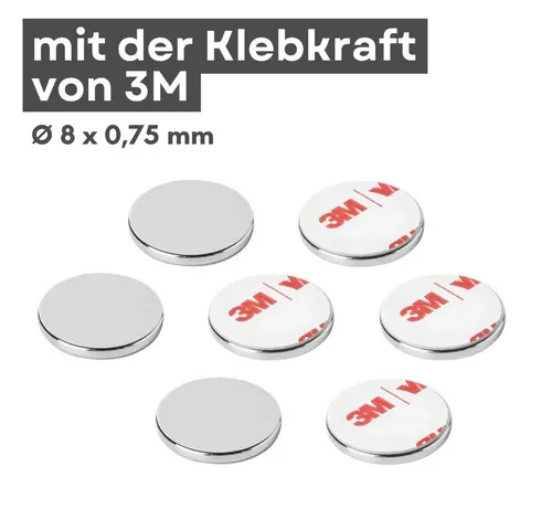 MaajeeKuto Magnet 3M Neodym Scheibenmagnet Ø8x0,75 mm selbstklebend N42 – 0,37 kg (100-St)
