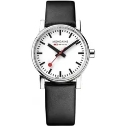 Mondaine Damen Uhr MSE.30110.LBV evo2 - Elegante 30 mm Armbanduhr aus Edelstahl mit Saphirglas und schwarzem Echtlederarmband, 3 ATM wasserdicht – perfekt für stilbewusste Frauen.