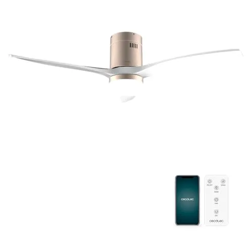 Cecotec Deckenventilator EnergySilence Aero 5600 Aqua IronWhite Connected - Moderne Deckenventilatoren mit Licht, 132 cm, 6 Geschwindigkeiten, Wi-Fi Steuerung, ideal für ganzjährige Nutzung mit Winter-/Sommermodus.