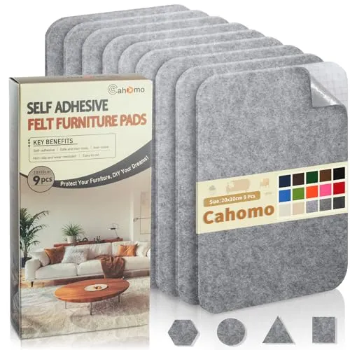 Filzgleiter Selbstklebend Hellgrau, 9 Stück Filz Selbstklebend, Filzgleiter für Stühle, 20x10cm 3mm Dicke Möbelgleiter, Anti-Rutsch Stuhlgleiter, Filz für Möbel, Couch, Box Liner, Cup Mat, DIY