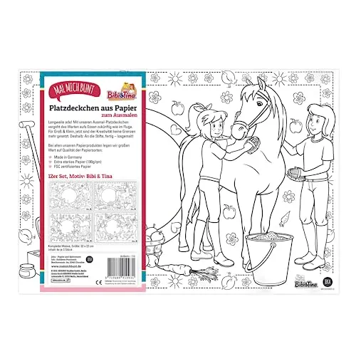 Bibi & Tina Papier-Platzsets zum Ausmalen, Bibi und Tina Platzsets, Papier-Tischsets für Kinder, Bibi und Tina, Schulanfang Mädchen, Mal Mich Bunt 12