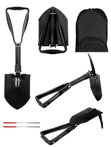 Klappspaten 58cm, Multifunktions Schaufel, Camping Spaten für Bagger/Graben/Schneiden/Hobeln/Sägen von Holz(Noir)