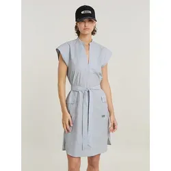 G-Star Kleid in Hellblau - L - Jumpsuit aus reiner Baumwolle mit tailliertem Schnitt, abnehmbaren Textilgürtel und stylischem Stehkragen für einen modernen Look.