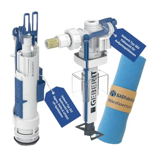 BADfabrik24 Geberit Typ 383 Füllventil + Typ 212 Spülventil Set – für Aufputz- & Unterputz-Spülkästen – inkl. Mikrofasertuch – leiser Betrieb, einstellbare Spülmengen, schnelle WC-Reparatur