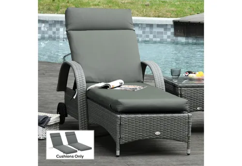 Outsunny Sitzkissen-Set für Draußen - Dunkelgrau, 196L x 55B x 8H cm - Sitzkissen & Gartenstuhlauflagen, atmungsaktiver Polyesterbezug und hochdichte Füllung für optimalen Komfort beim Sonnenbaden. Ideal für Lounge-Sessel und mit Fixierband gegen Verrutschen.