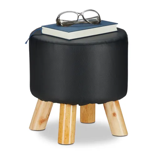 Relaxdays Gepolsterter Hocker aus Kunstleder, 30x30 cm - Stilvoller Hocker aus Kunstleder, ideal für jeden Raum. Bequeme Sitzgelegenheit mit schicker Leder-Optik und fester Stand durch 4 Holzbeine.