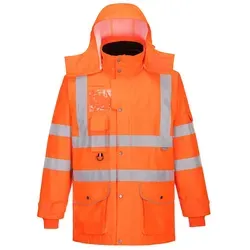 Portwest 7-in-1 Hi-Vis Arbeitsjacke RT27, signalorange - Arbeits- & Schutzkleidung: Atmungsaktive, wasserdichte Winterjacke bis -40°C mit 7 Tragemöglichkeiten und 13 Taschen für maximalen Stauraum.