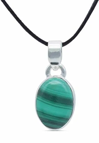 mantraroma Kettenanhänger 925 Silber Malachit - Ketten für Damen, handgefertigter Malachit-Anhänger in 925er Sterlingsilber - jedes Stück ein Unikat mit einzigartigen Farbschattierungen.