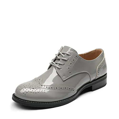 DREAM PAIRS Damen Klassische Schnürhalbschuhe Oxford atmungsaktiv Brogues flach Derby atmungsaktiv Damen Anzugschuhe komfortabel Businessschuhe SDOX2201W-E Light/GRAU Größe 39 EU