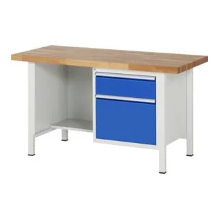 Werkbank Modell 8451bxtxh 1500x900x840mm - Robust und Vielseitig - Hochwertige Buche-Massivarbeitsplatte mit 40 mm Stärke, ideal für professionelle Anwendungen. Langlebig und stabil, mit durchdachtem Stauraum und sicherem Stand.