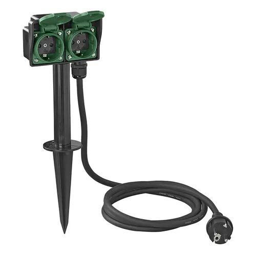 Gartensteckdose Schuko 2-fach mit Erdspieß 2M 3x2,5mm²