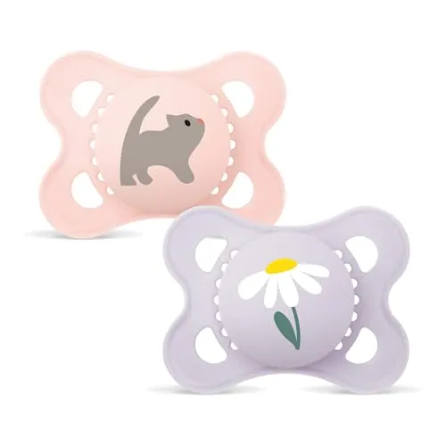 MAM Latex-Schnuller für Babys, 2-6 Monate, Rosa, matt, 2 Stück | Aus Naturkautschuklatex, symmetrisch, flach und flexibel, mit selbststerilisierender Box