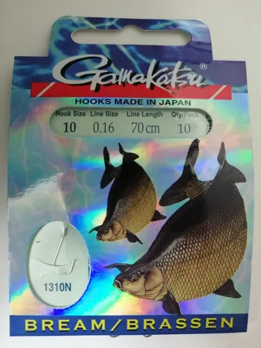 Gamakatsu Brassenhaken 1310N Größe 10 / 0.16 mm / 70cm Haken Angelhaken